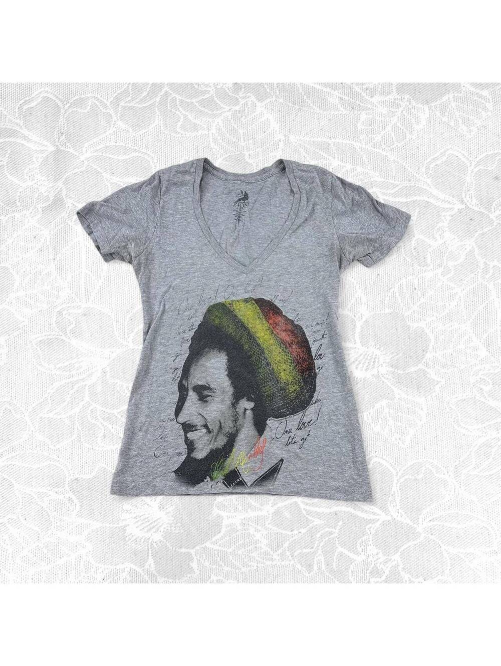 Zion Roots Bob Marley Graphic V-Neck T-Shirt - Small